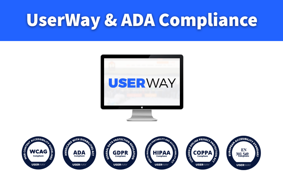 Userway & ADA Compliance, shows userway logo with certifications